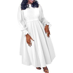 Women Max Dress Plus Size Casual Elegant Long Sleeve A Line Pleated